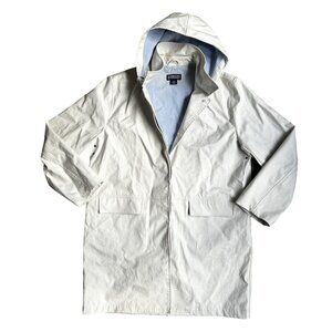 Lands End Rain Trench Coat Womens 14-16 Removable Hood Tan Boxy Preppy Classic